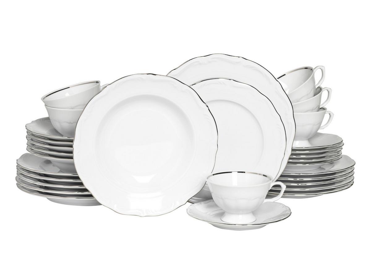 Kombinirani Servis Maria Theresia Platin, 30-Delni - platinaste barve/bela, Basics, keramika - Creatable
