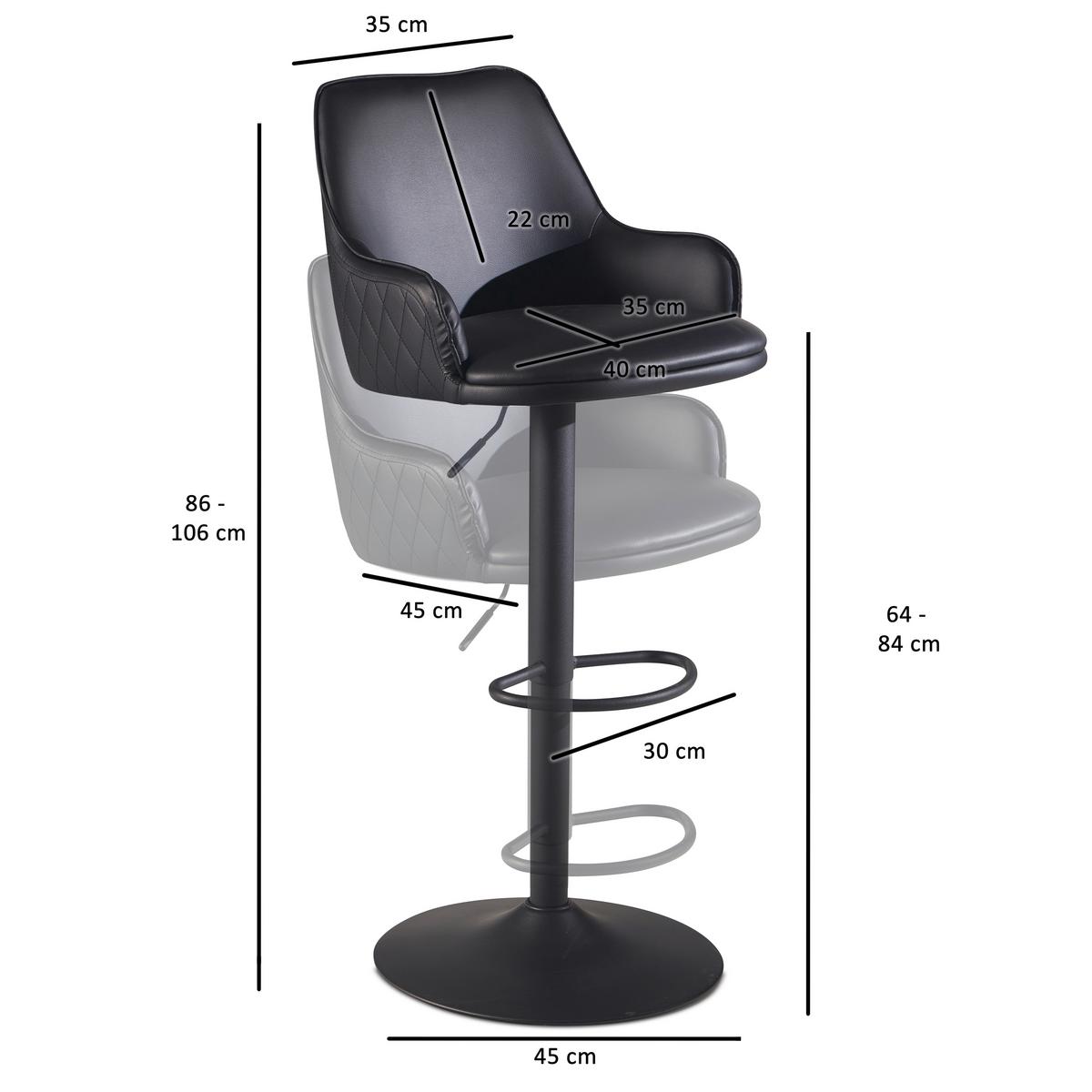 BARHOCKER WL7.009 - Schwarz, Design, Textil/Metall (45/106/45cm) - MID.YOU