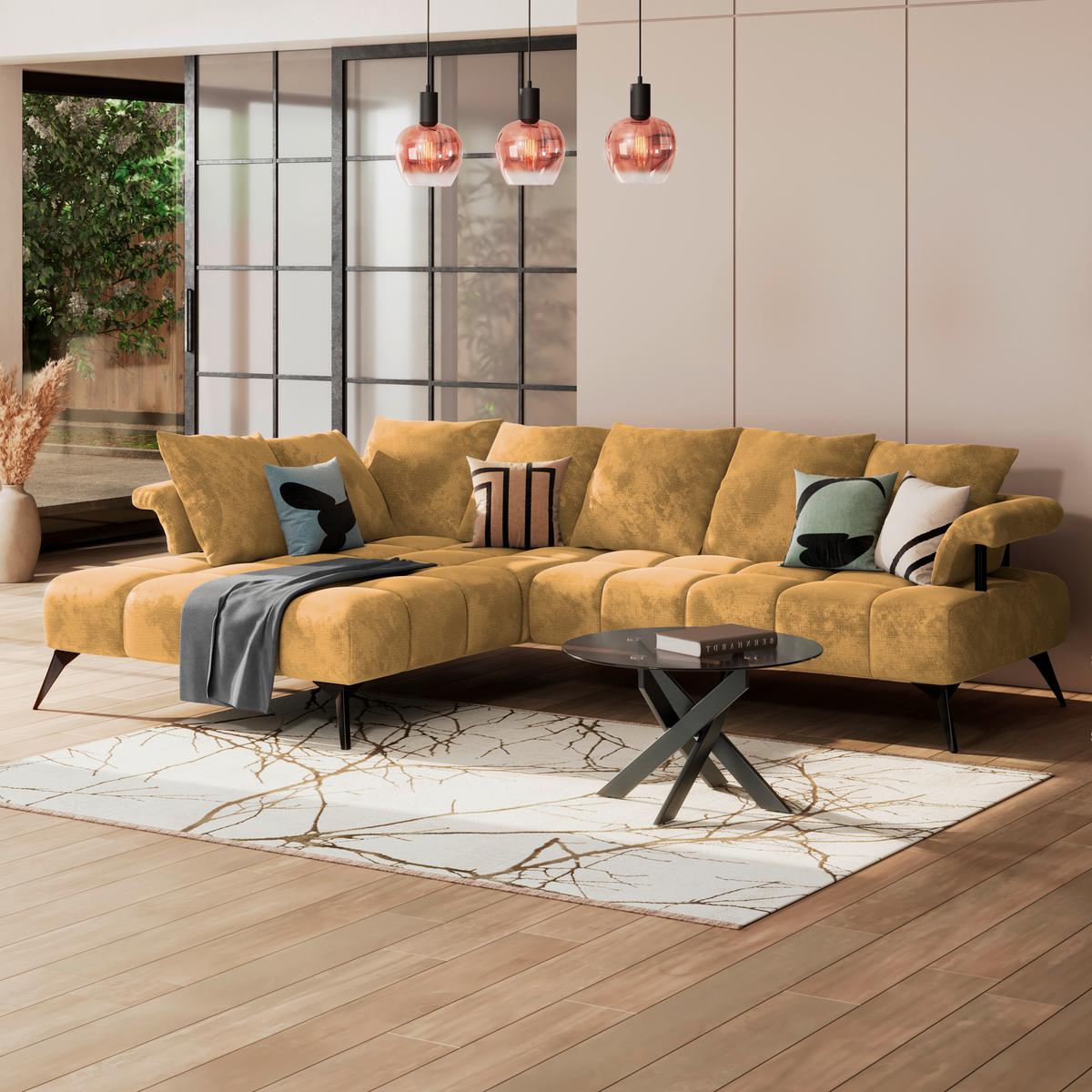 Kutna Garnitura Vanessa - zlatne boje/crna, Moderno, tekstil/metal (200/297cm) - Modern Living