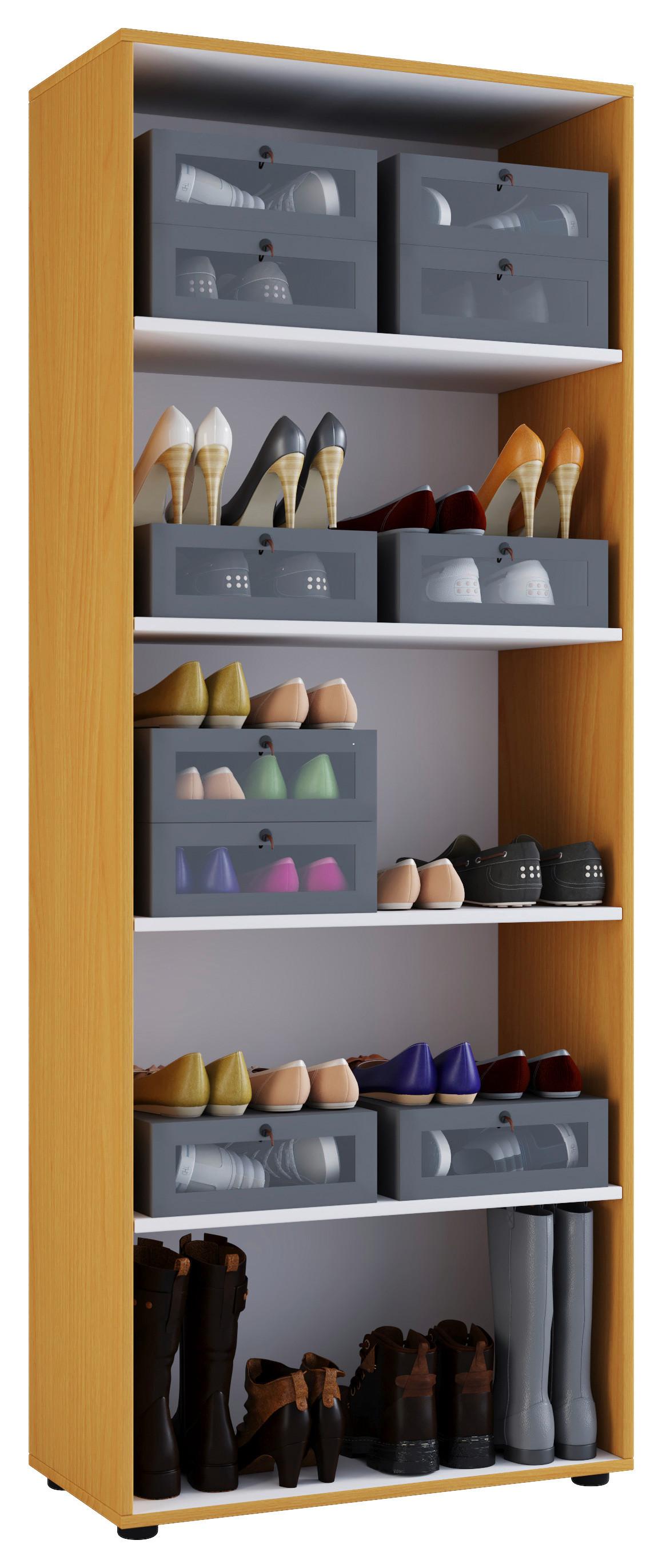 SCHUHSCHRANK VANDOL I 5 OT - Buchefarben/Schwarz, Design, Holzwerkstoff/Kunststoff (71/180/37cm) - MID.YOU