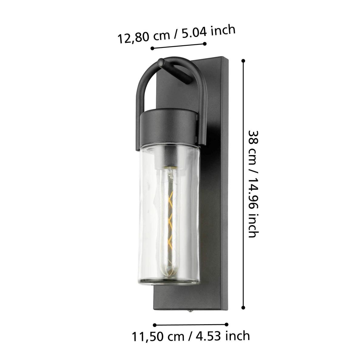 Aussenwandleuchte 900285* Carraro - Klar/Schwarz, Konventionell, Glas/Metall (11,5cm) - Eglo