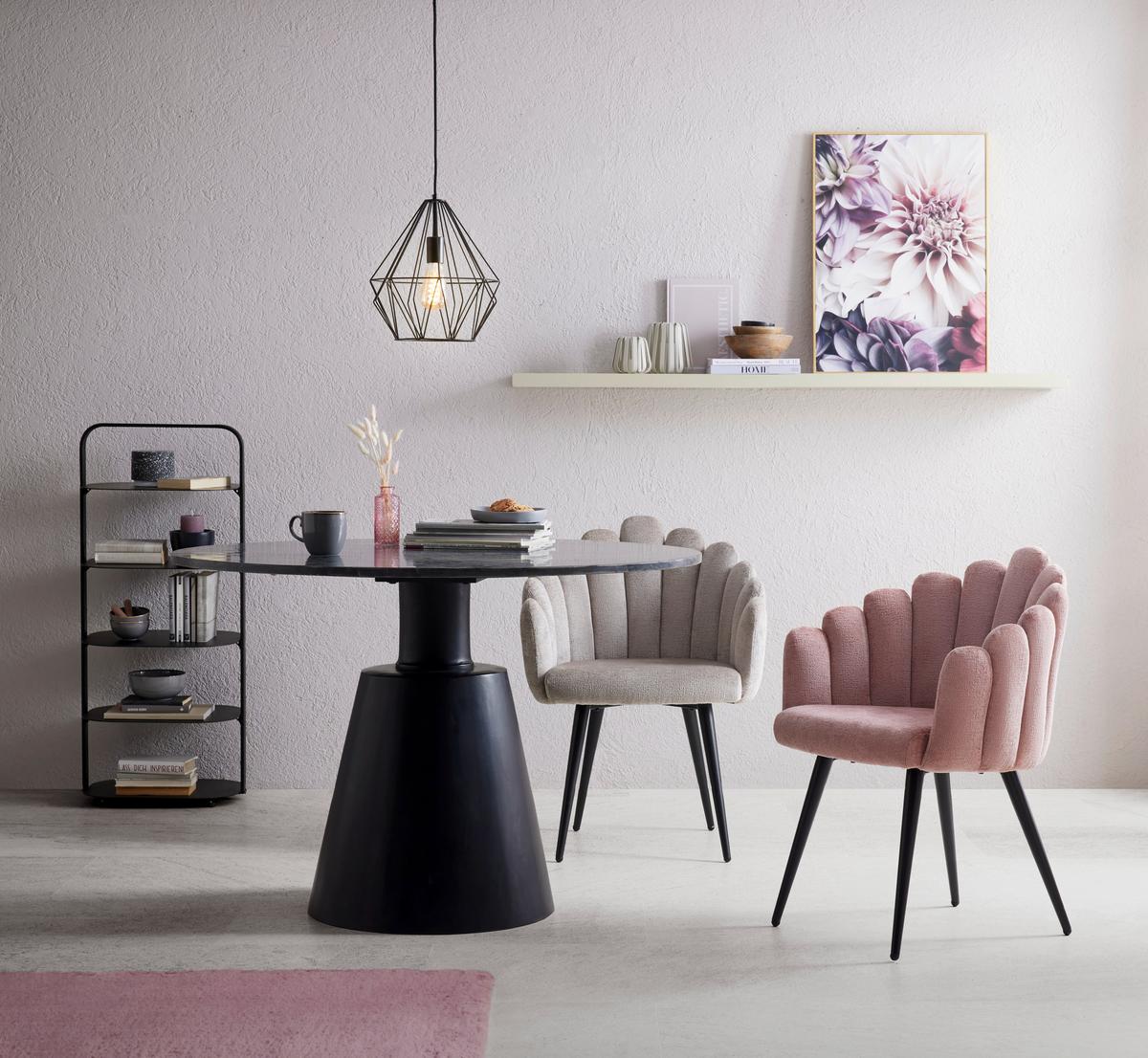 Stol Sibyl - roza/črna, Romantika, kovina/tekstil (63/84/58cm) - Premium Living