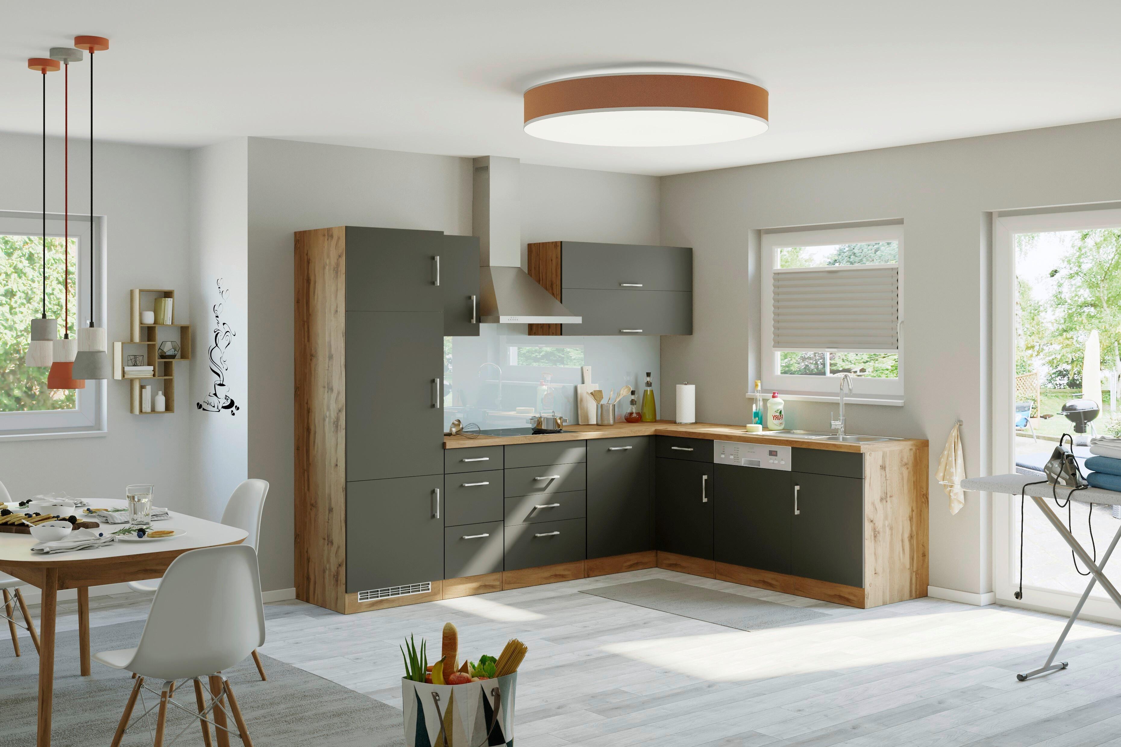 Eckküche Winkelblock ohne Geräte ca. 210x270 cm Grau - Eichefarben/Anthrazit, MODERN, Holzwerkstoff (210/270cm) - Held