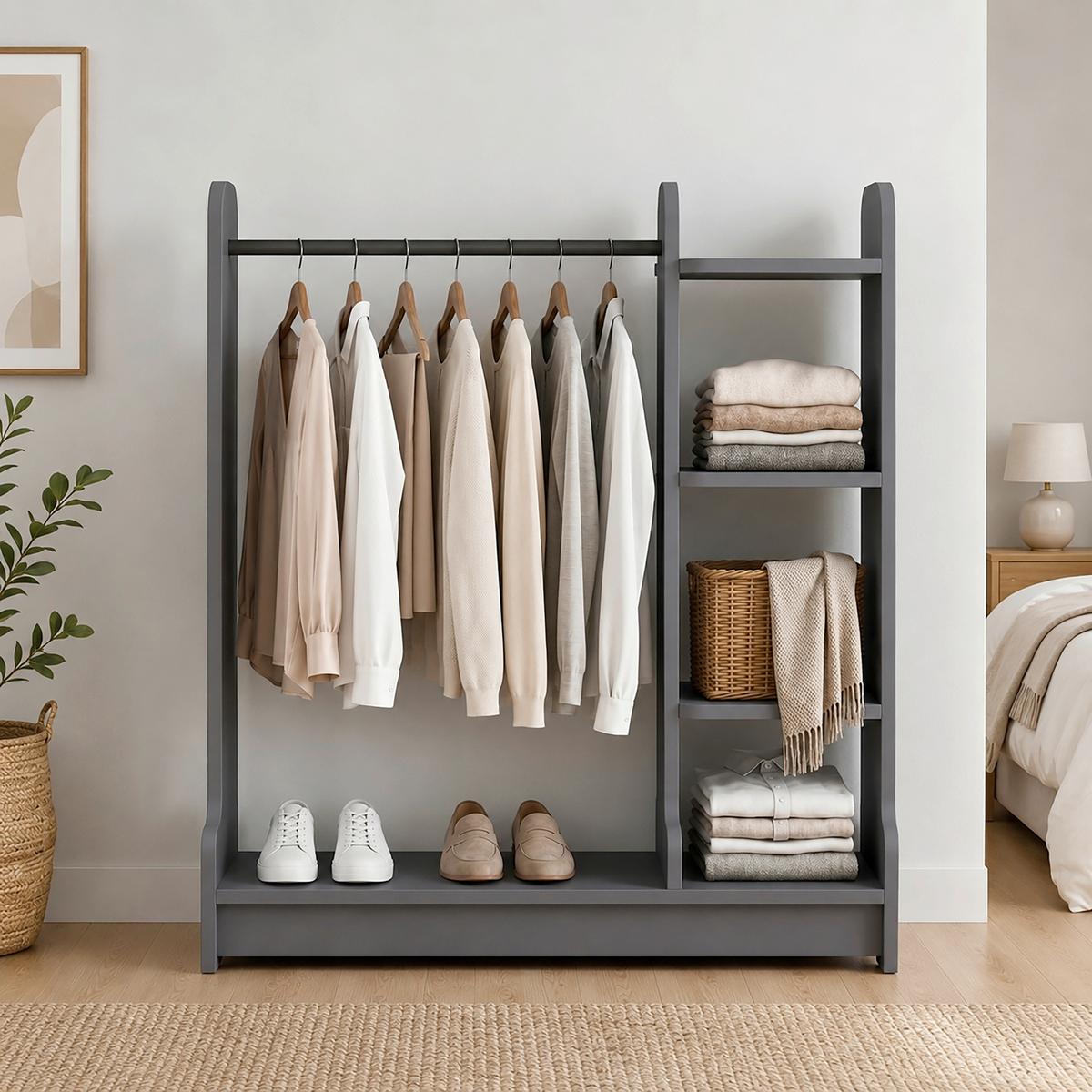 Garderobe Lempu L Anthrazit - Anthrazit, MODERN, Holzwerkstoff/Metall (106/110/35cm) - Livetastic