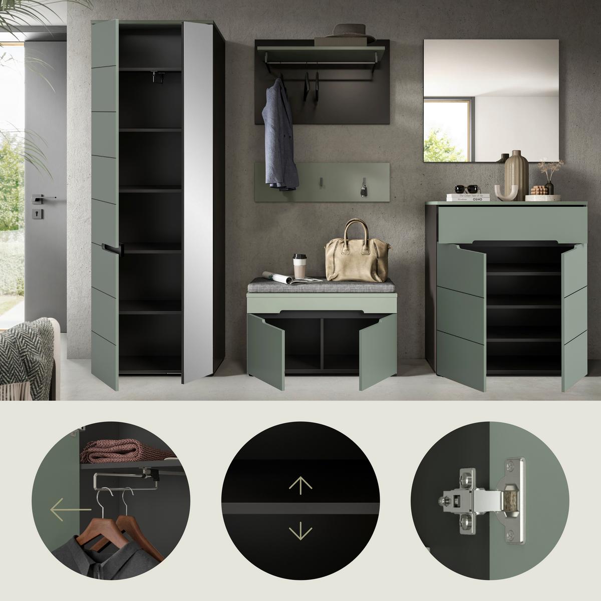 Predsoba Canu, Sivozelena, 5-Delna - siva/sivozelena, Design, leseni material (255/190/37cm) - Livetastic