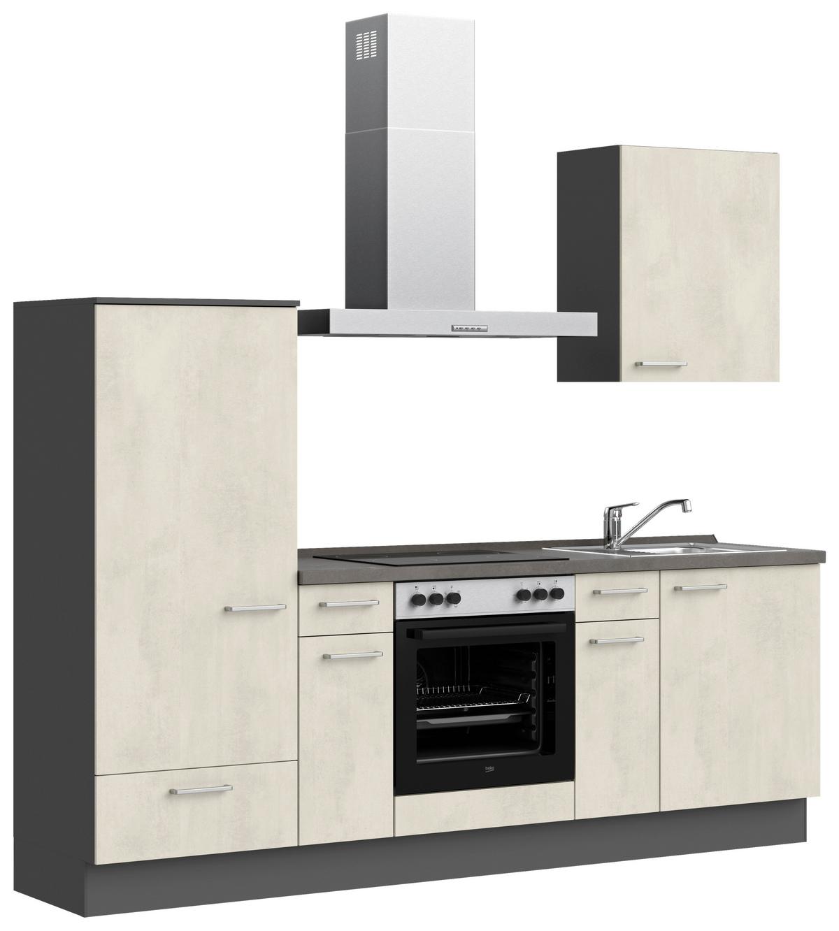 Küchenblock Riva Low m. Geräten Weiß - Schieferfarben/Edelstahlfarben, MODERN, Holzwerkstoff/Metall (240cm) - Nobilia