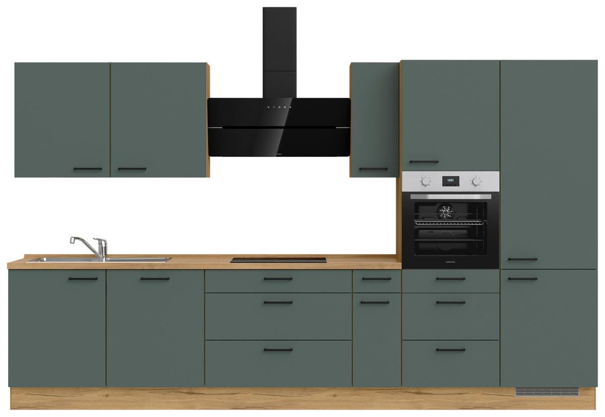Küchenblock Easytouch High m. Geräten Dunkelgrün - Dunkelgrün/Eichefarben, MODERN, Holzwerkstoff/Metall (360cm) - Nobilia