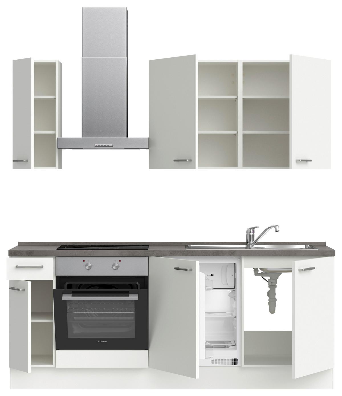 Küchenblock Touch Low m. Geräten Weiß - Schieferfarben/Edelstahlfarben, MODERN, Holzwerkstoff/Metall (210cm) - Nobilia
