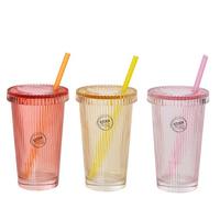 Čaša Sa Slamkom Beta - ružičasta/žuta, Basics, staklo (9/14,4cm)