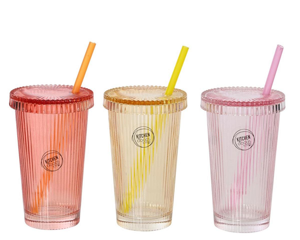 Čaša Sa Slamkom Beta - ružičasta/žuta, Basics, staklo (9/14,4cm)