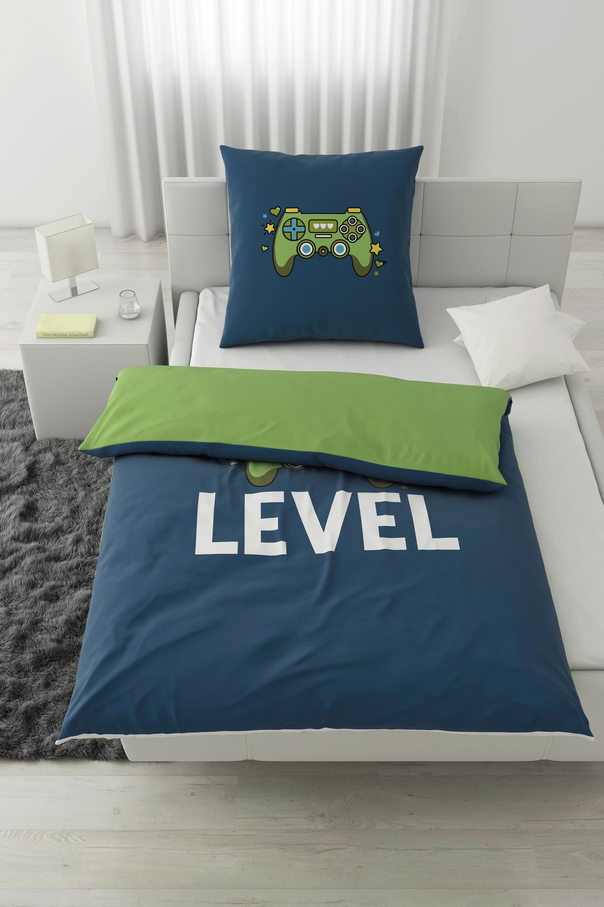 Jungendbettwäsche Level Blau/Grün ca. 135x200cm - Blau/Grün, Textil (135/200cm) - Modern Living