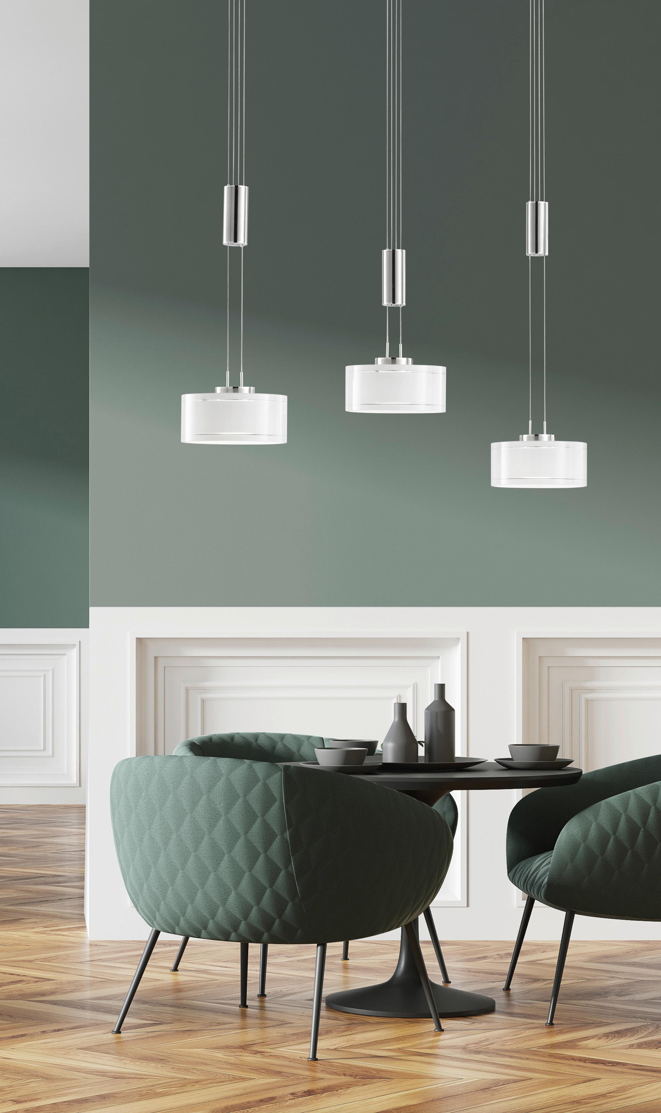 LAMPA WISZĄCA LED 60449 - biały/kolor niklowy, Design, metal/szkło (96/20/100-160cm) - Fischer & Honsel