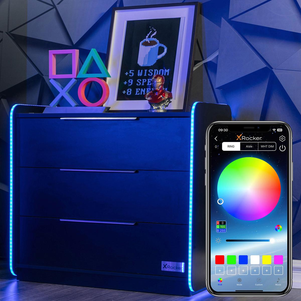 Kommode Electra ca. 85x80,5x43cm Schwarz mit LED - Grau Hochglanz/Schwarz, MODERN, Holzwerkstoff/Metall (85/80,5/43cm) - X Rocker