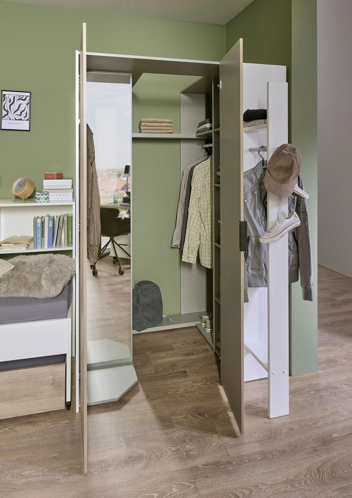 Beléphető Sarokszekrény Norderney - fekete/tölgyfa, Konventionell, faalapú anyag/fém (135,2/197/97cm) - Carryhome