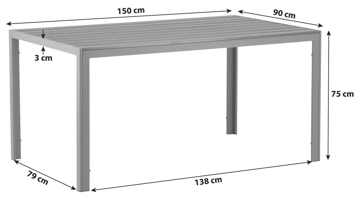Gartentisch Break ca. 150x90 cm Grau/Weiß - Weiß/Grau, KONVENTIONELL, Holz/Metall (150/90/75cm) - Gardenson
