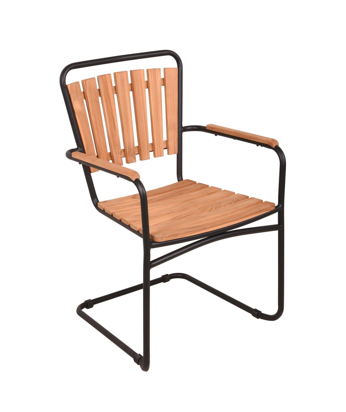 Gartenstuhl Covina Teak/Schwarz stapelbar - Schwarz/Braun, Basics, Holz/Metall (58/90/55cm) - Gardenson