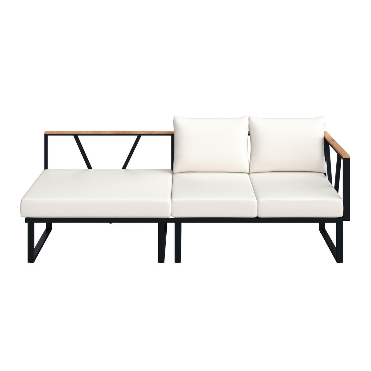 Loungegarnitur Loretta Creme Metall/Holz/Outdoorstoff - Creme/Schwarz, MODERN, Holz/Textil (80/75/80cm) - Bessagi Garden