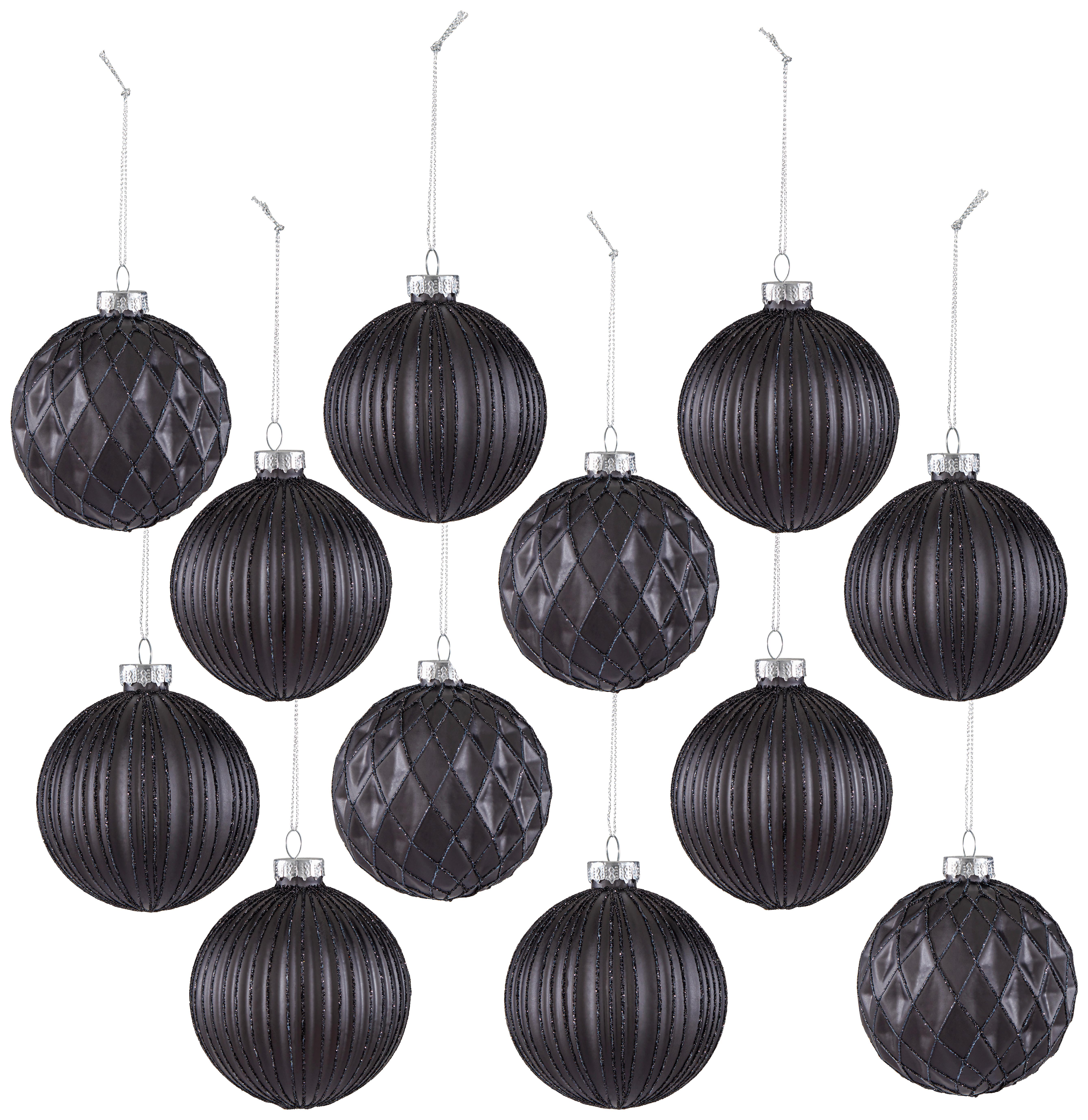 Christbaumkugel Miracle in Schwarz 12-teilig - Schwarz, Glas/Textil (8cm) - Modern Living