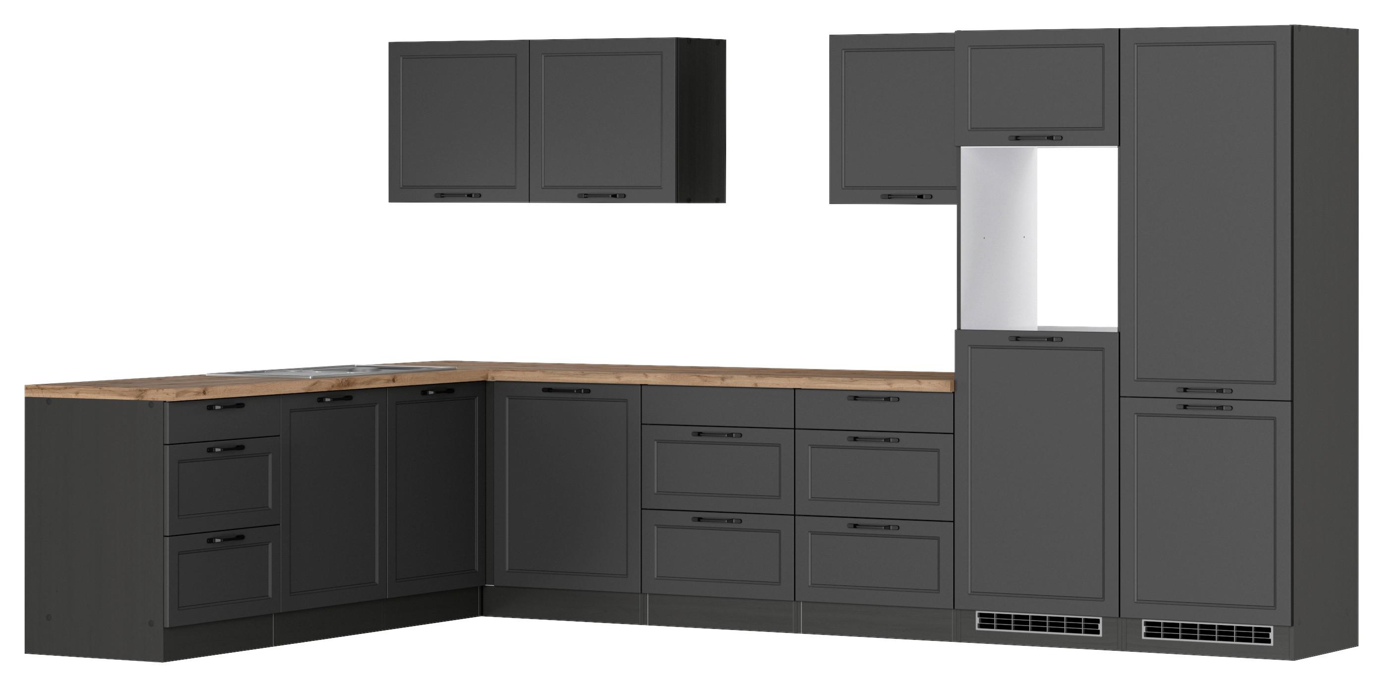 Eckküche Meran mit Geräten ca. 240x360 cm Grau/Eiche - Eiche Wotan/Schwarz, LIFESTYLE, Holzwerkstoff/Metall (240/360cm) - Held