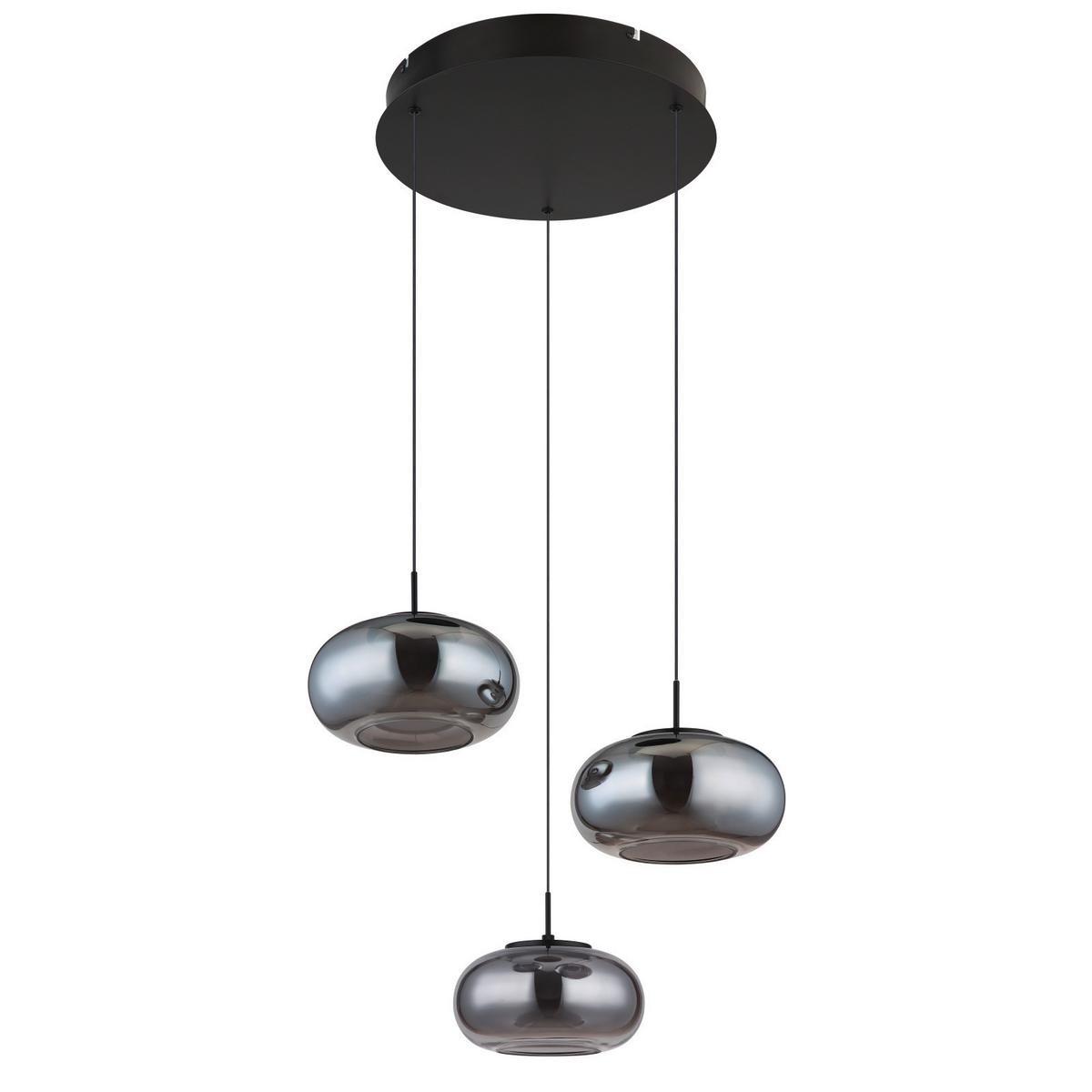 LED-HÄNGELEUCHTE 15744-3H QUINTARA - Schwarz, Design, Glas/Metall (49/80-150cm) - Globo