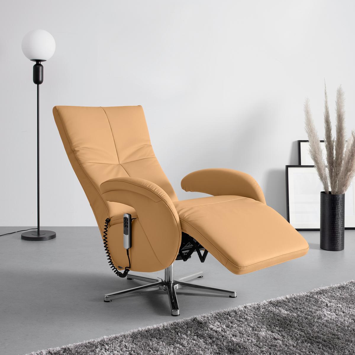 Relaxsessel Sitting 2 Cappuccino - Chromfarben/Cappuccino, MODERN, Leder (70/111/80cm) - Premium Living