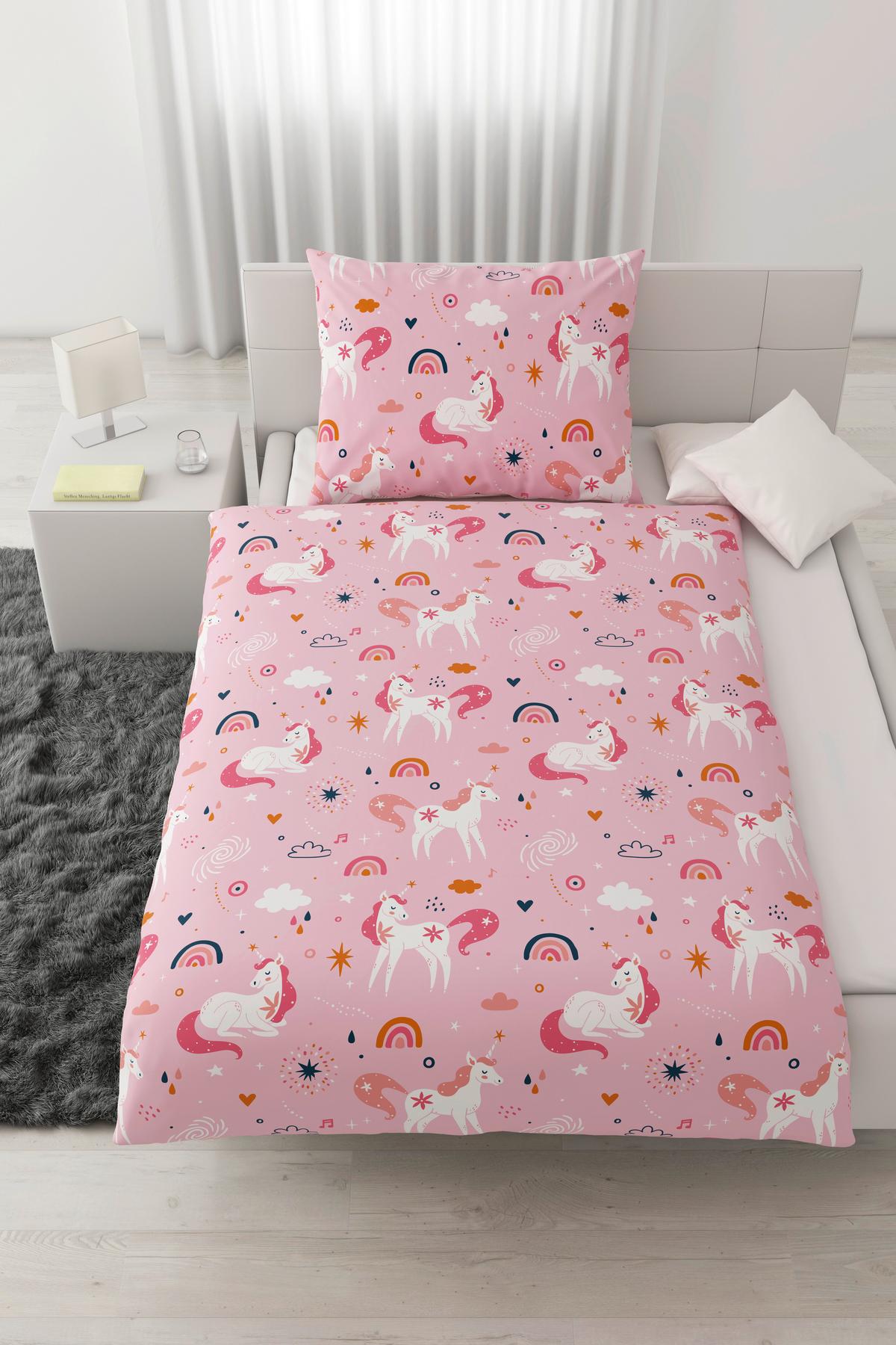 Kinderbettwäscheset EINHORN - Hellrosa, Textil (160/210cm) - Mömax