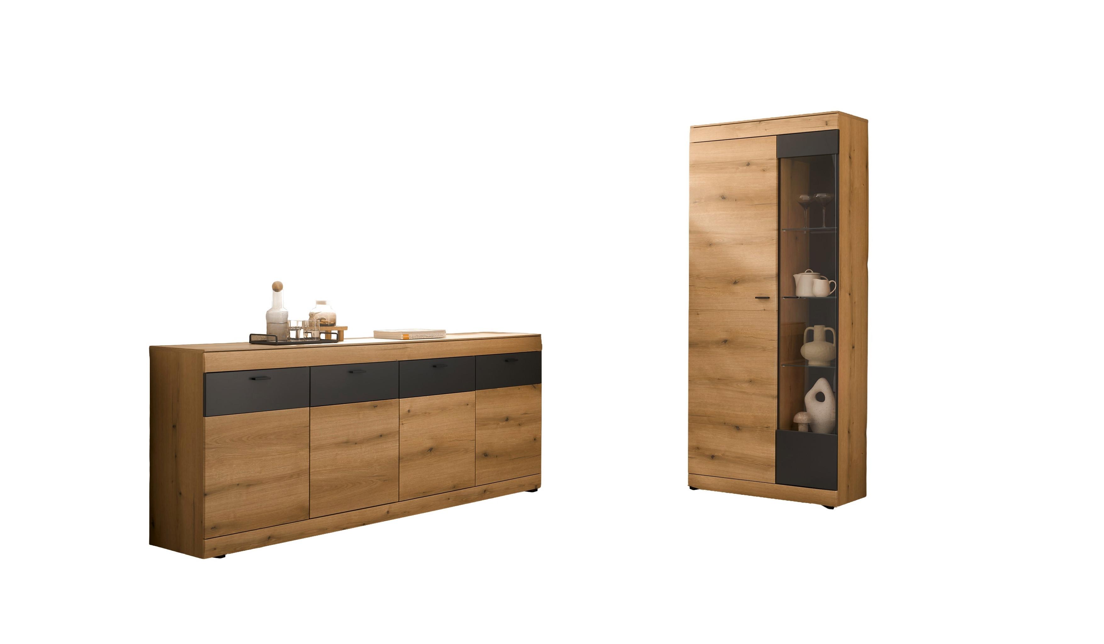 WOHNWAND SOLETO - Eichefarben/Graphitfarben, Design, Glas/Holzwerkstoff - MID.YOU
