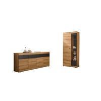 WOHNWAND SOLETO - Eichefarben/Graphitfarben, Design, Glas/Holzwerkstoff - MID.YOU