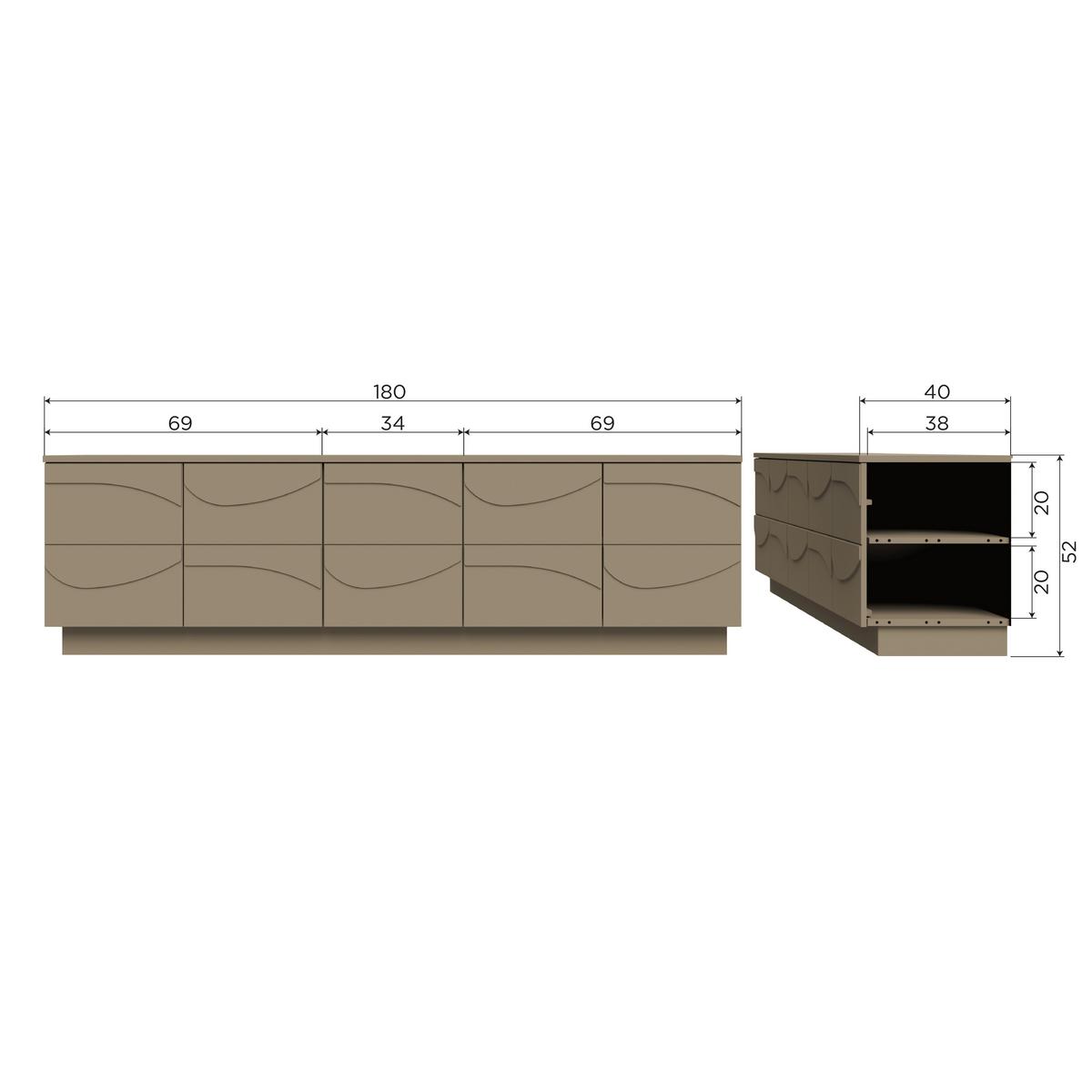 Lowboard Teo Schlammfarben B: 180cm - Schlammfarben, Design, Holz (180/52/40cm) - Livetastic