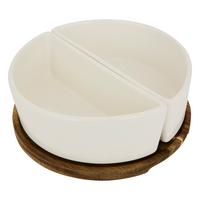 Set boluri gustări Egan 3/1 - alb/culoare lemn acacia, Basics, ceramică/lemn (20/7cm)