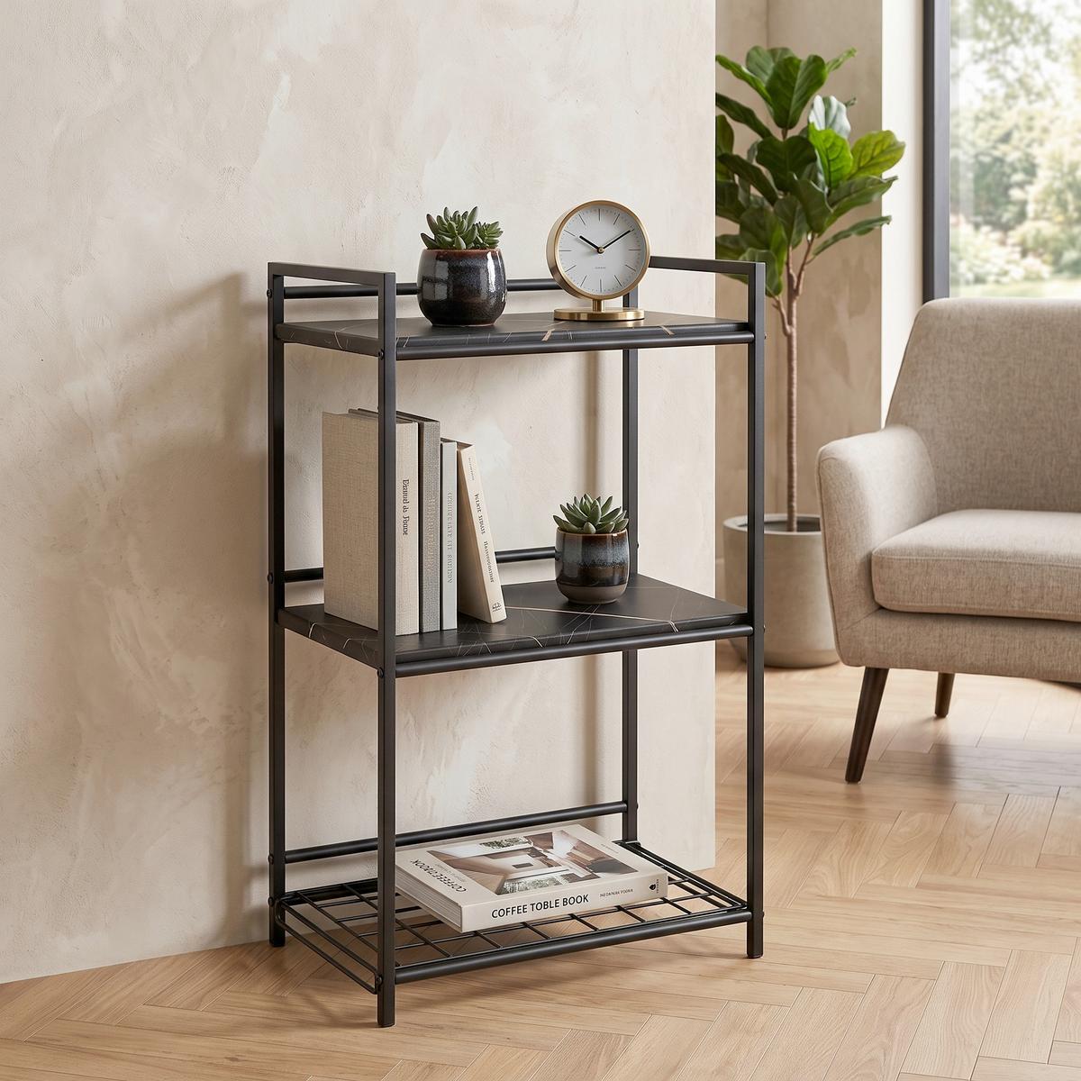 Polica Mila - crna, Moderno, drvni materijal/metal (43/71/30cm) - Modern Living