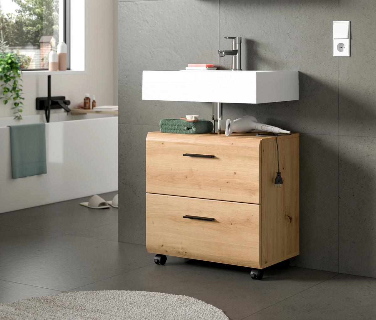 Waschbeckenunterschrank Ice Eiche Artisan - Schwarz/Eiche Artisan, Trend, Holzwerkstoff/Kunststoff (60/58/30cm) - MID.YOU