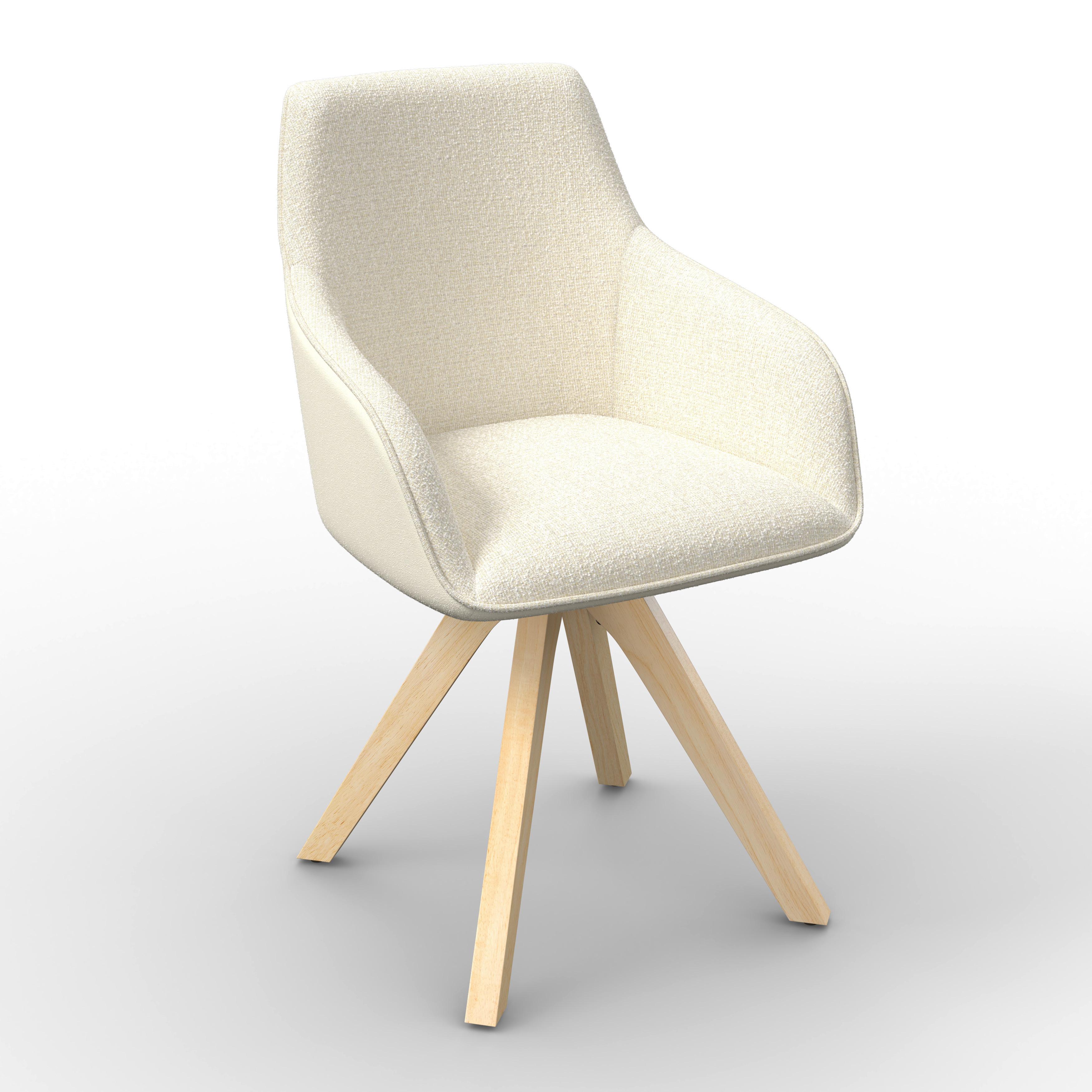 Armlehnstuhl Serena Creme Chenille/Leinenoptik Drehbar - Eichefarben/Creme, MODERN, Holz/Textil (62/86/65cm) - Bessagi Home