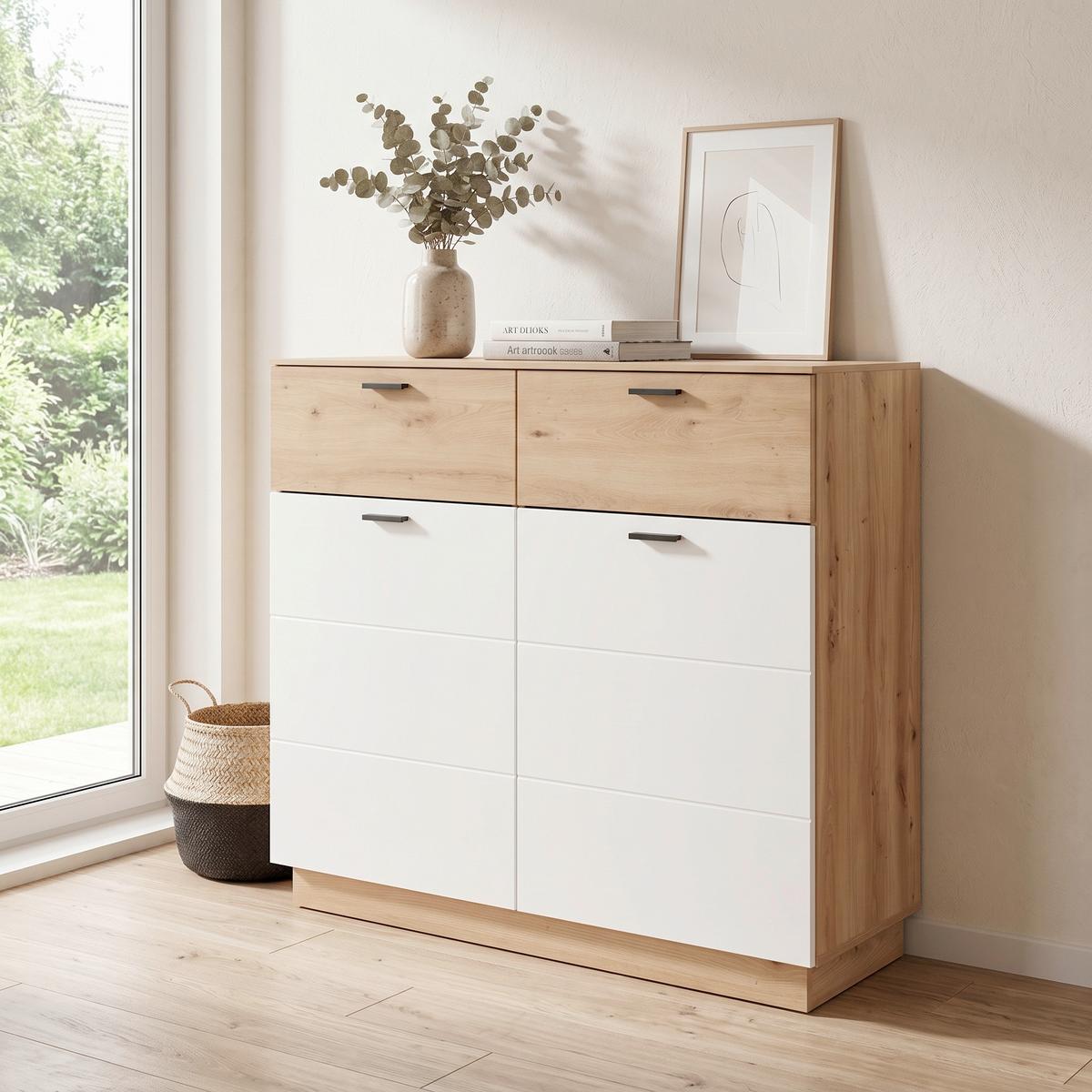 Komoda Tonale - bela/hrast artisan, Konvencionalno, pločasti materijal/plastika (106,5/97,6/40cm) - Modern Living