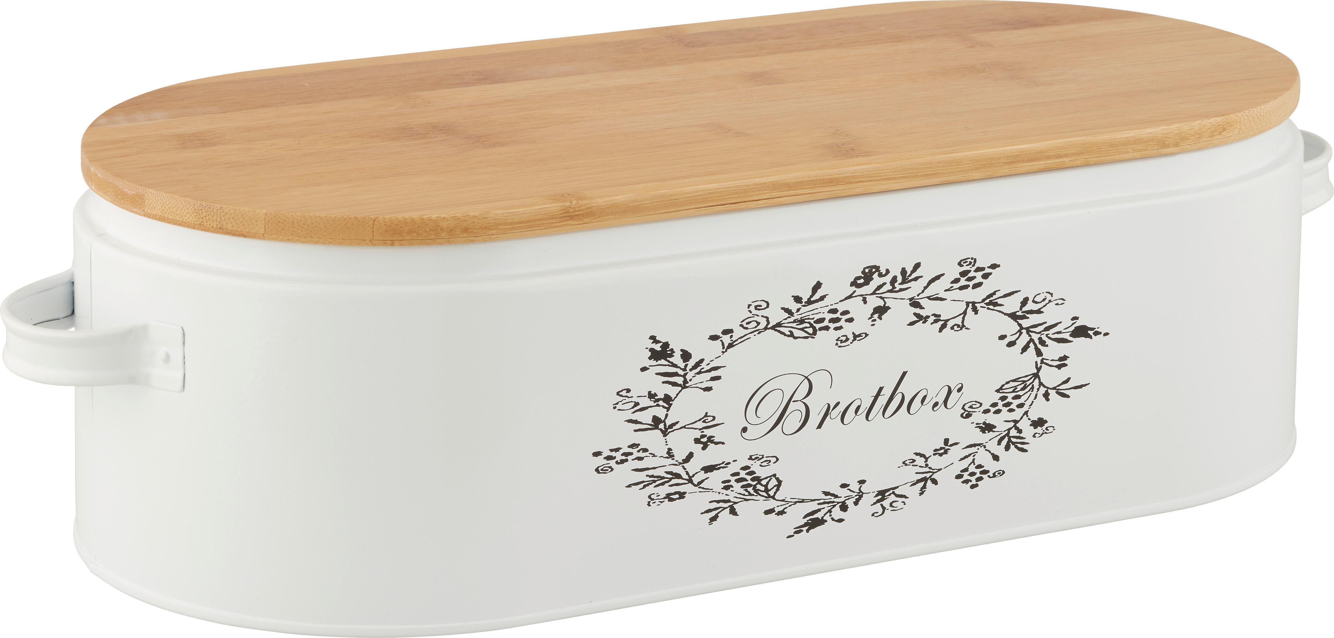 Brotbox Lore aus Metall in Weiß - Weiß/Naturfarben, ROMANTIK / LANDHAUS, Holz/Metall (43,5/20,5/13cm) - Zandiara