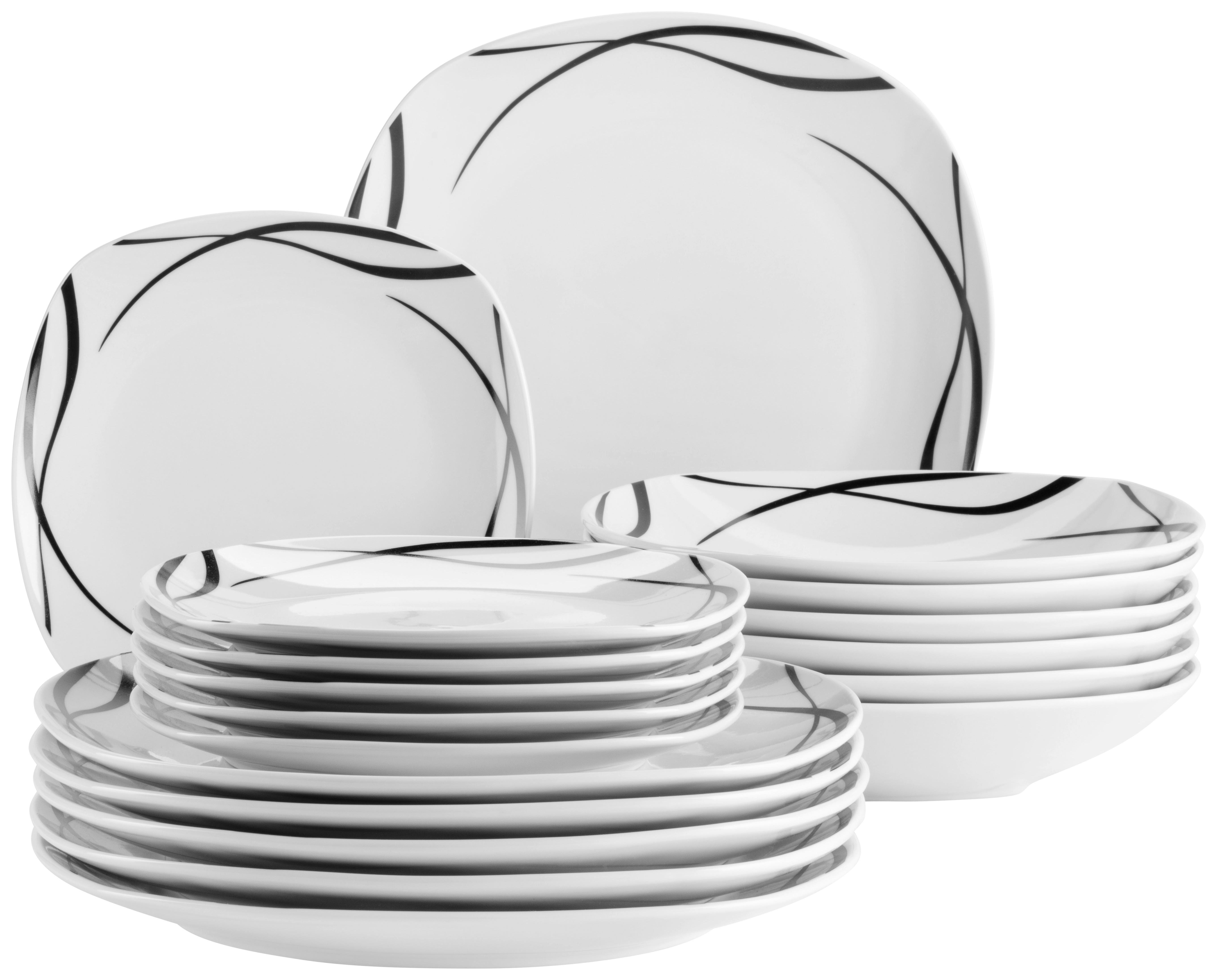 TELLERSET DECORA - Weiss/Schwarz, Trend, Keramik - Mäser