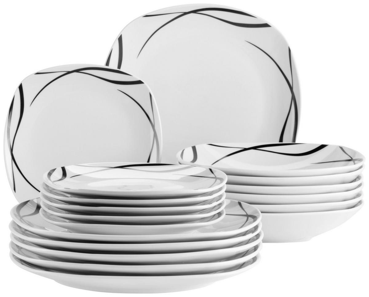 TELLERSET DECORA - Weiss/Schwarz, Trend, Keramik - Mäser