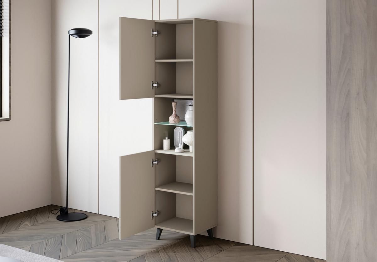 Vitrine Phuket Kaschmir Beige - Kaschmir/Schwarz, Design, Glas/Holzwerkstoff (40/170/31,5cm) - P & B