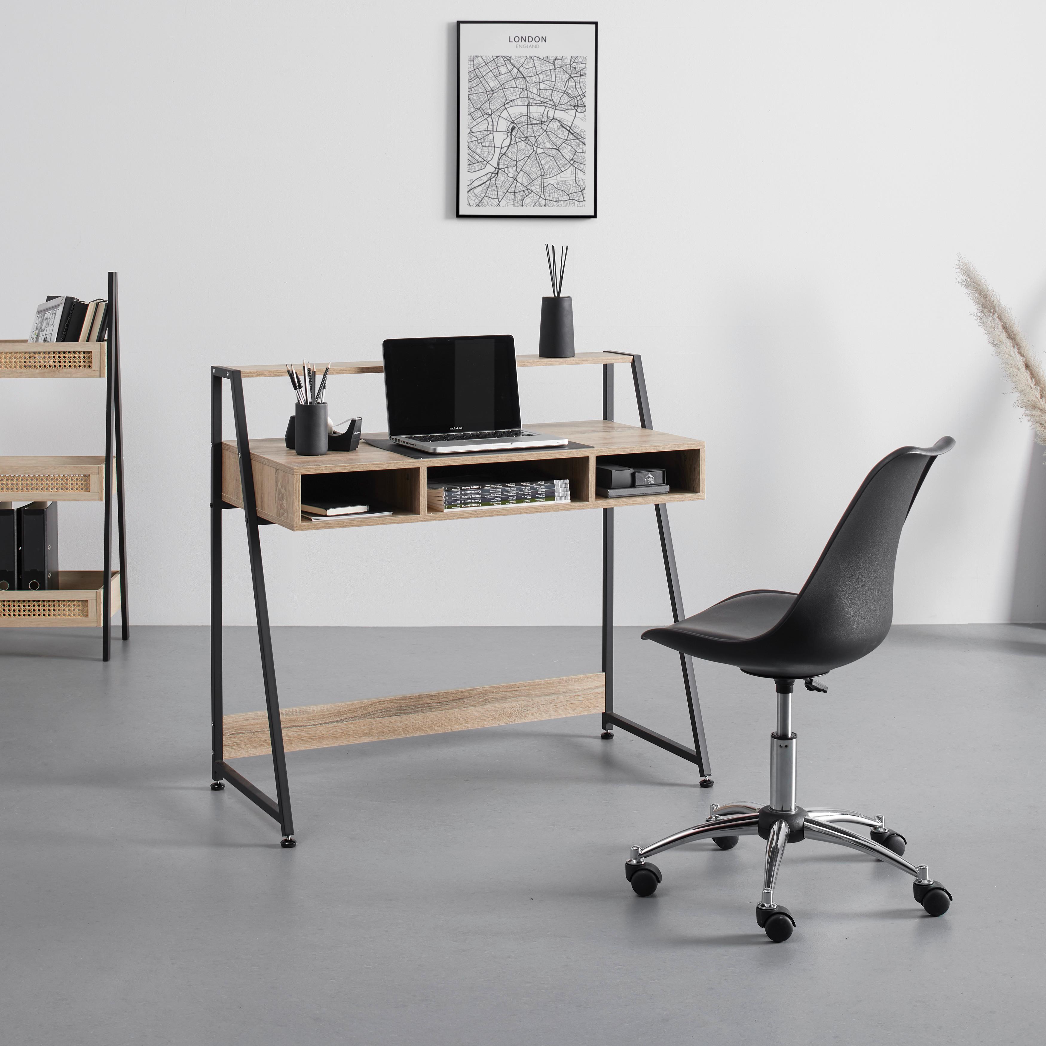 Schreibtisch Denis Eichefarben MDF ca. 100x48 cm - Eichefarben/Schwarz, MODERN, Holz/Metall (100/48/94cm) - Bessagi Home