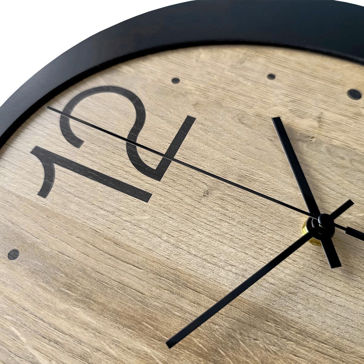 Wanduhr Schwarz/Eichefarben Ø ca. 36cm - Eichefarben/Schwarz, Basics, Holz/Kunststoff (36cm)