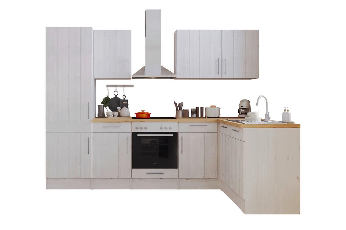 Eckküche Premium Lärche Weiß m. Geräten ca. 280x172 cm - Eichefarben/Weiß, ROMANTIK / LANDHAUS, Holzwerkstoff/Metall (280/172cm) - Respekta