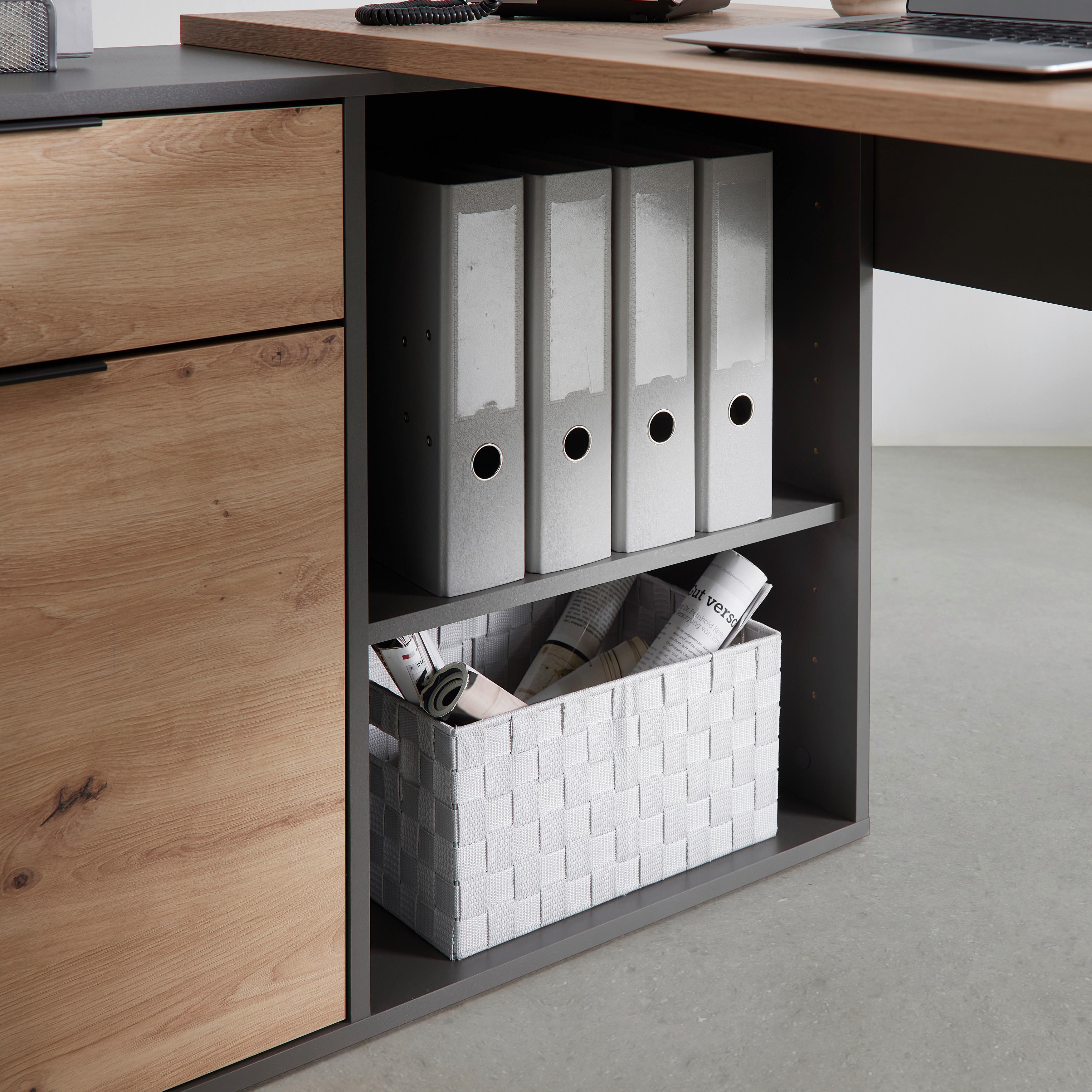 HÖRNSKRIVBORD SAMSON -EXKLUSIV- - grafitfärgad/ekfärgad, Modern, trämaterial (120/105/74/51/34cm) - Mömax