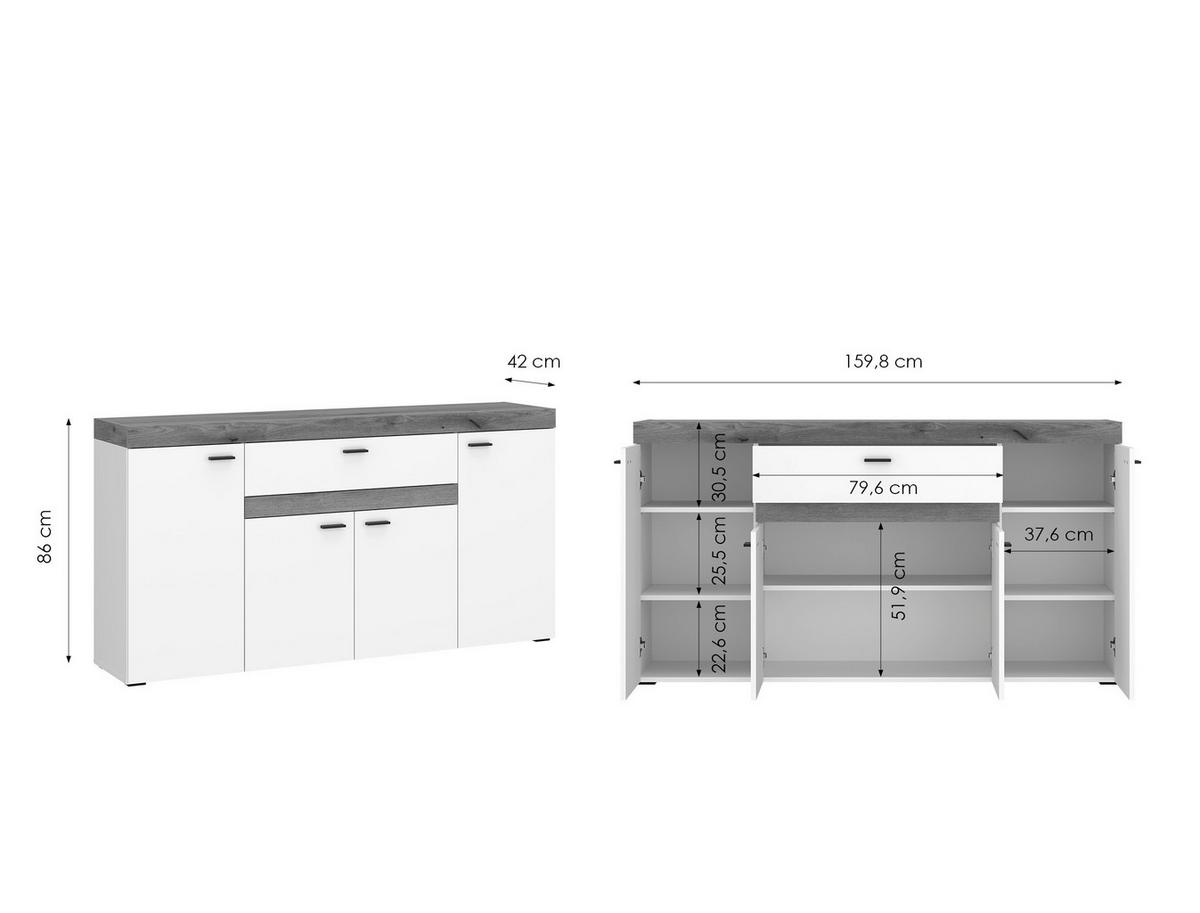 Sideboard Kiro Alpinweiß/Coast Evoke - Schwarz, MODERN, Holzwerkstoff/Metall (160/86/42cm) - Mömax