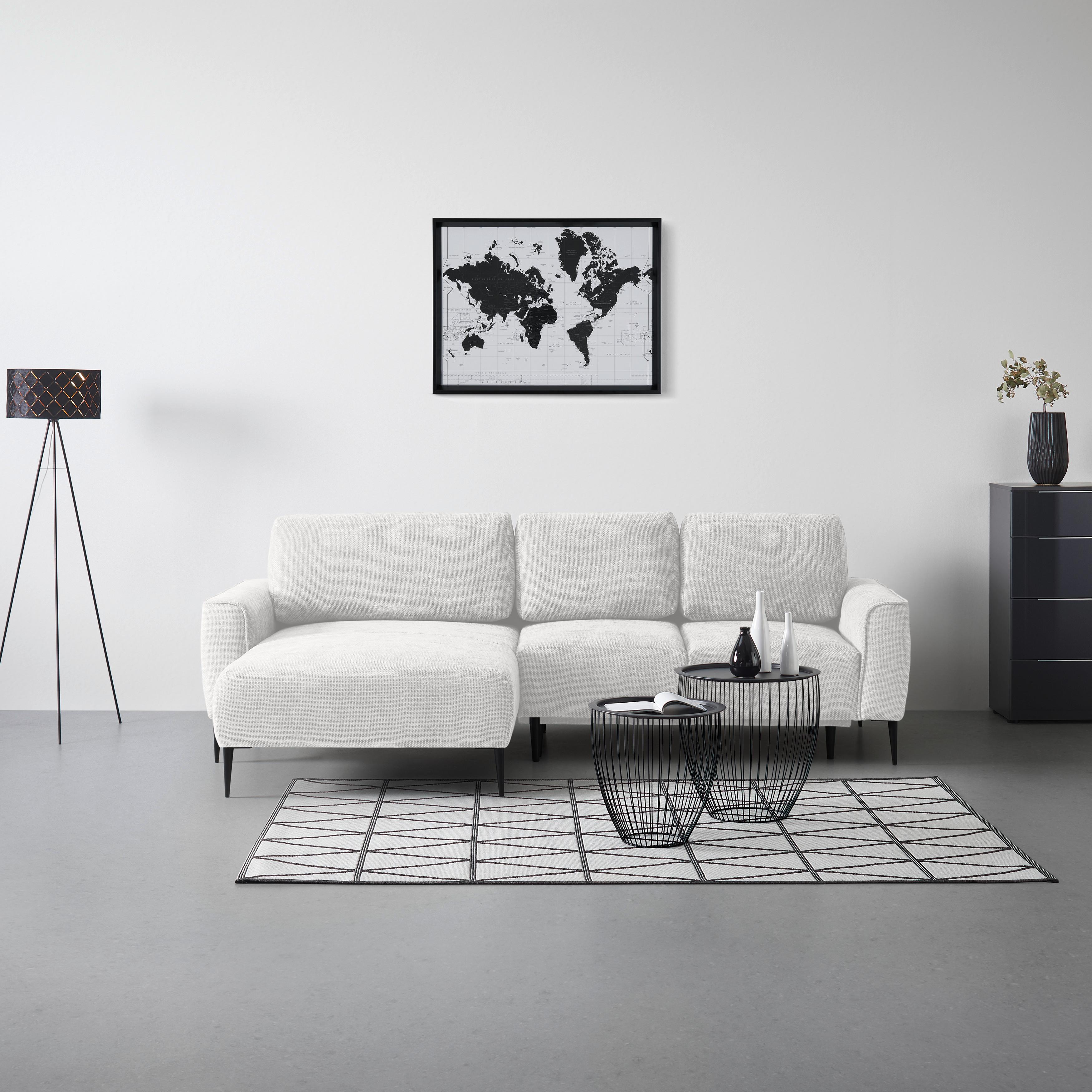 Ecksofa Custom Creme - Creme/Schwarz, MODERN, Textil/Metall (164/85/255cm) - Mömax