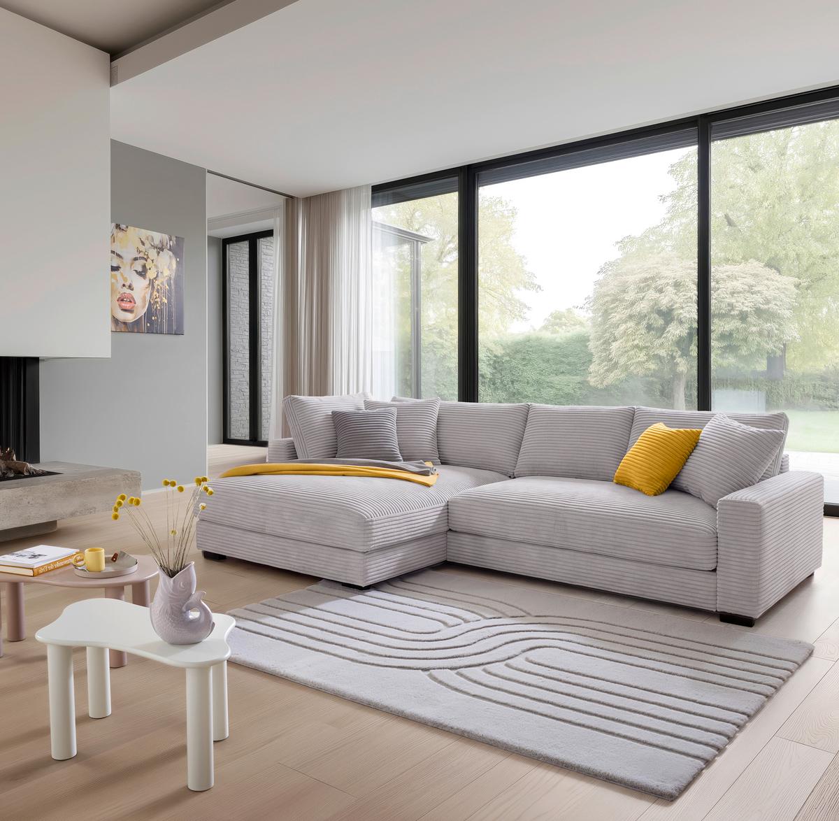 Ecksofa Pedro Hellgrau - Hellgrau/Schwarz, MODERN, Kunststoff/Textil (190/300cm) - Mömax