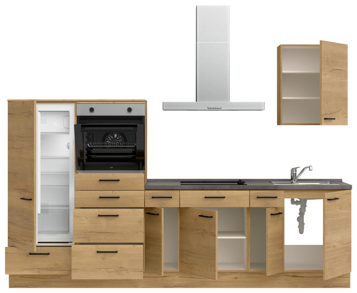 Küchenblock Structura Low m. Geräten Eiche - Schieferfarben/Eichefarben, MODERN, Holzwerkstoff/Metall (300cm) - Nobilia