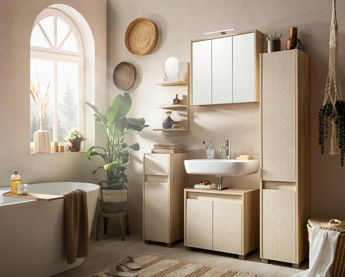 Hochschrank Sander Eiche/Beige - Beige/Schwarz, MODERN, Holzwerkstoff/Kunststoff (30,2/164,5/33cm) - MID.YOU