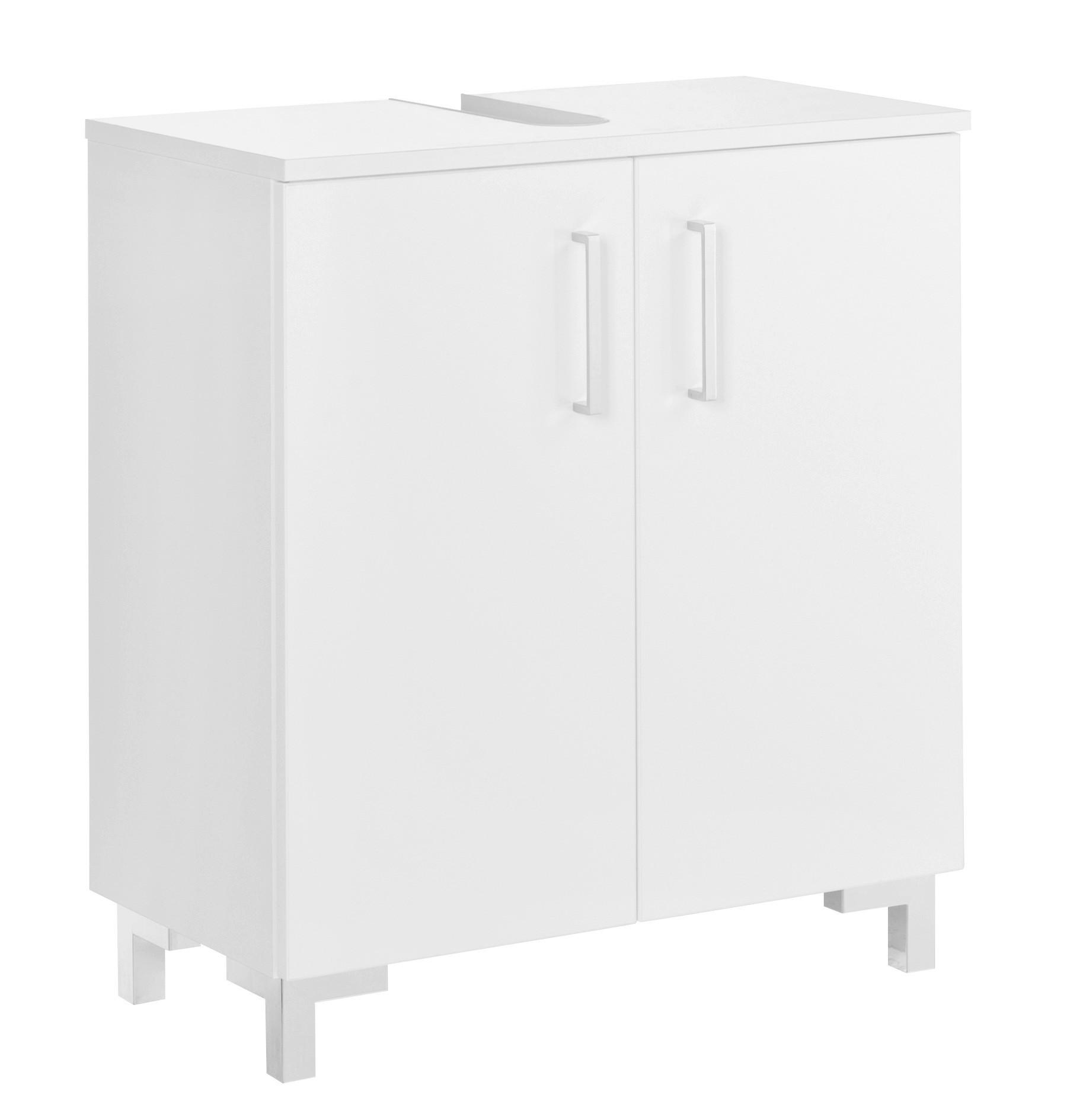 SZAFKA POD UMYWALKĘ ATLANTA - kolor srebrny/biały, Modern, materiał drewnopochodny/tworzywo sztuczne (60/68/32,5cm) - MID.YOU