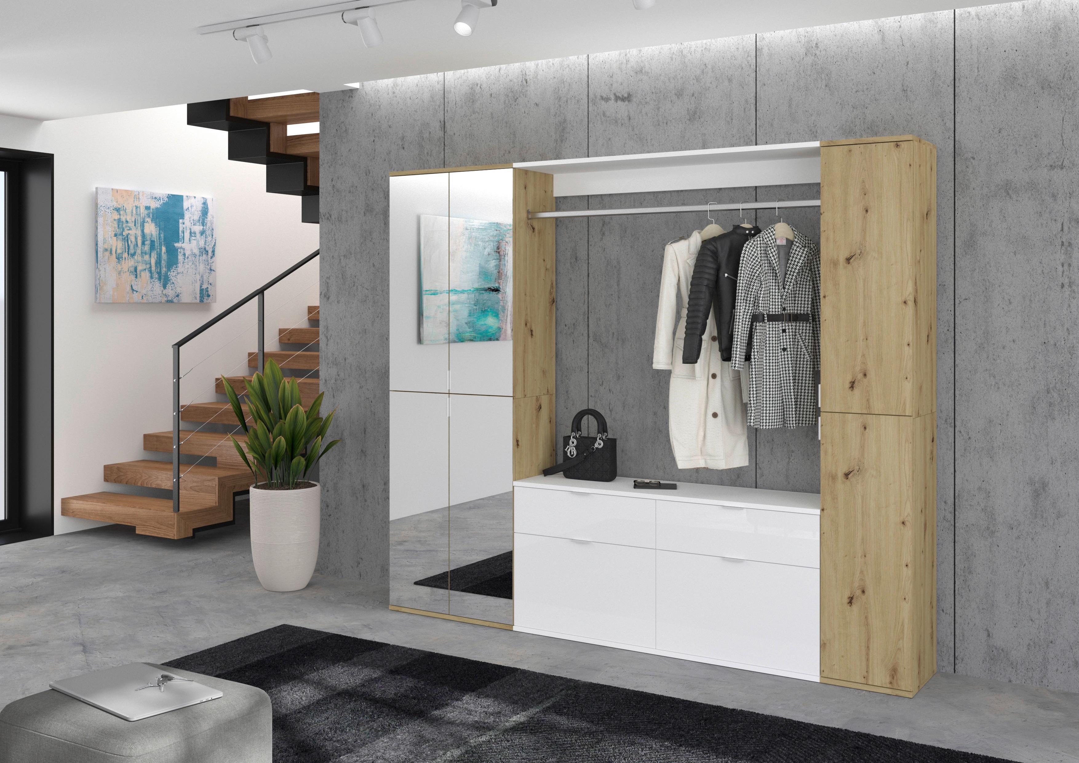 Serija Predsoblja Projekt X - bijela visoki sjaj, Konvencionalno, staklo/drvni materijal (212/193/34cm) - Modern Living