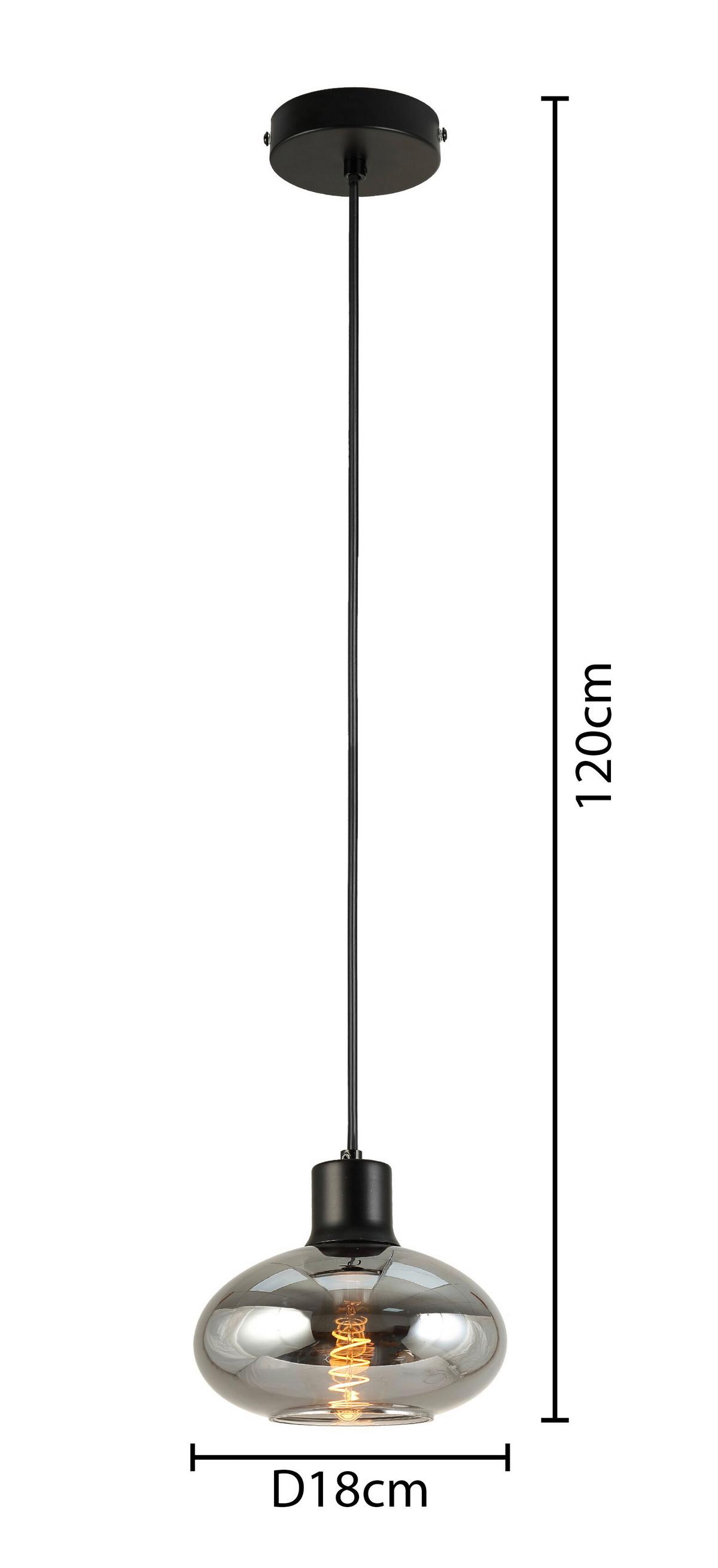 Lampă suspendată Tipo - negru, Modern, sticlă/metal (18/120cm) - Mömax